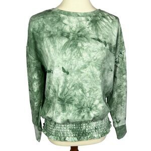 NEW Nine West Tie Dye Green Pullover Smocked Hem Sweatshirt Women’s Medium